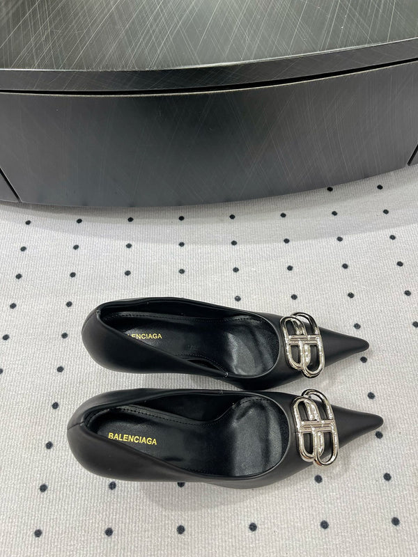 HEELED PUMPS 65 MM IN BLACK SMOOTH LAMBSKIN SILVER HARDWARE