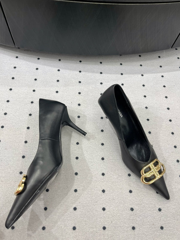 HEELED PUMPS 65 MM IN BLACK SMOOTH LAMBSKIN GOLD HARDWARE