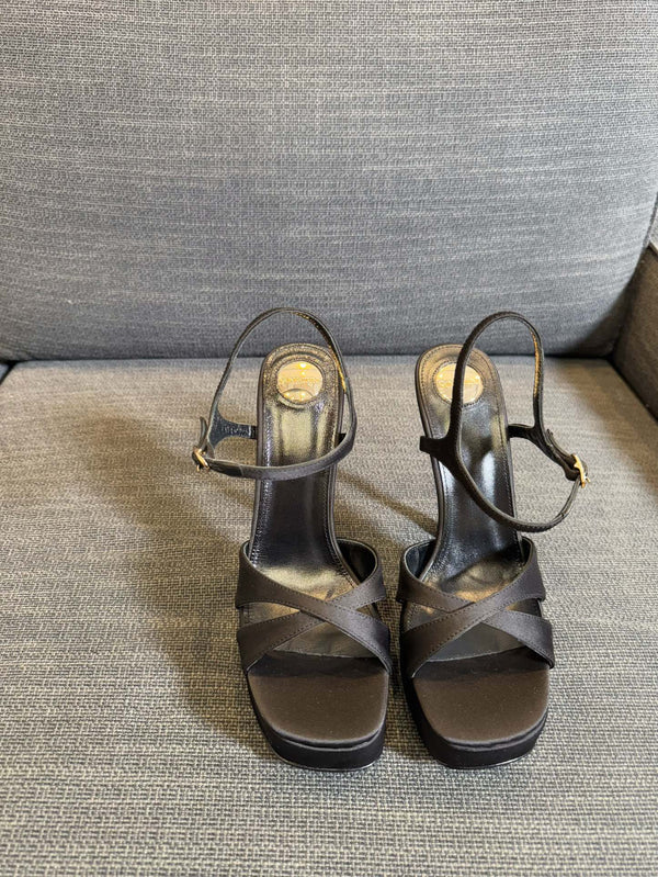 DEBBIE PLATFORM SANDALS IN BLACK SATIN