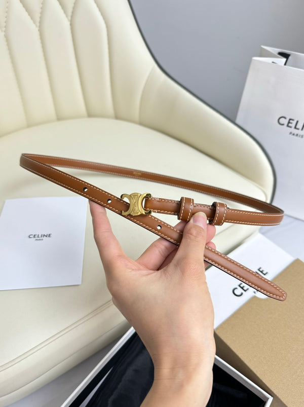 MINI TRIOMPHE BELT 13 MM BRONZE BROWN LEATHER GOLD HARDWARE