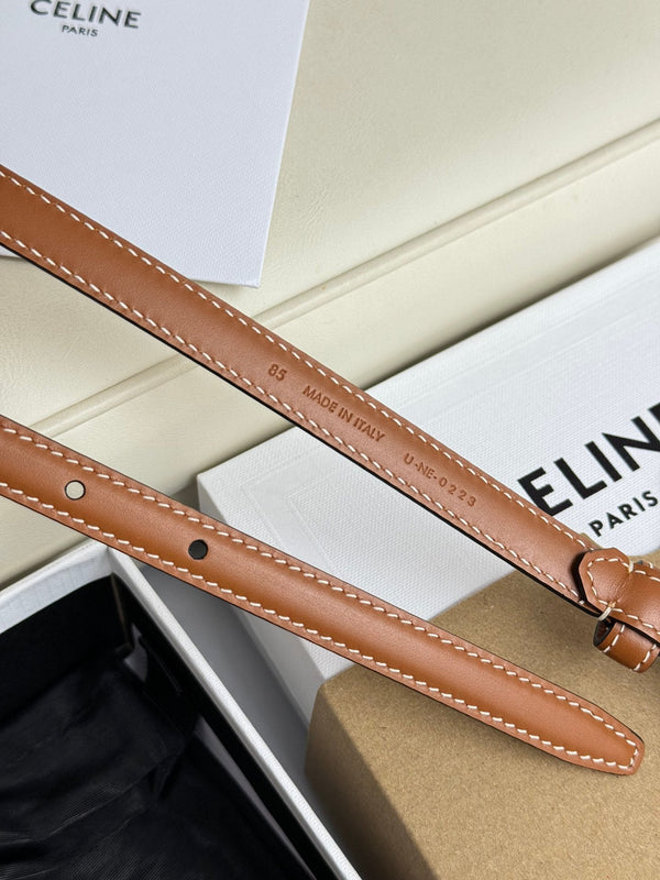 MINI TRIOMPHE BELT 13 MM BRONZE BROWN LEATHER SILVER HARDWARE