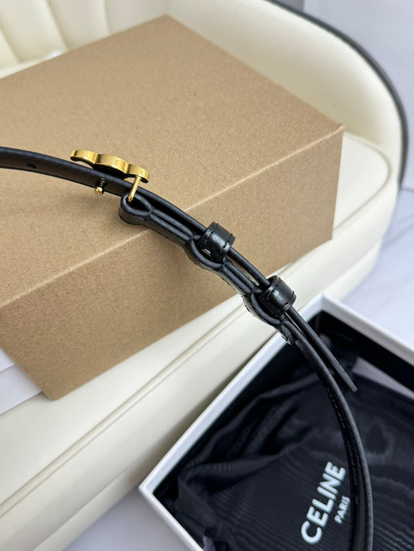 MINI TRIOMPHE BELT 13 MM BLACK LEATHER GOLD HARDWARE