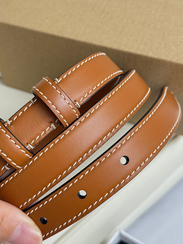 Cintura CEL con fibbia in argento da 18 mm, in pelle di vacchetta marrone 179729