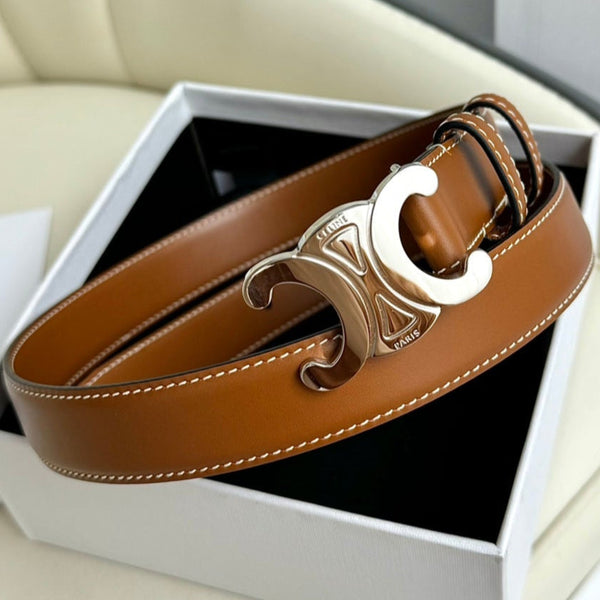 Cintura CEL con fibbia in argento da 18 mm, in pelle di vacchetta marrone 179729