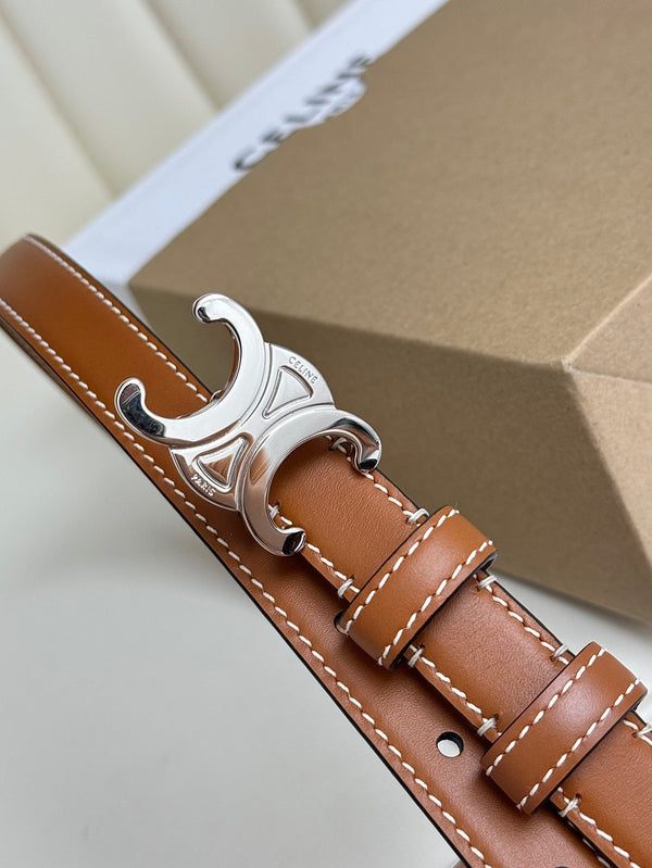 Cintura CEL con fibbia in argento da 18 mm, in pelle di vacchetta marrone 179729