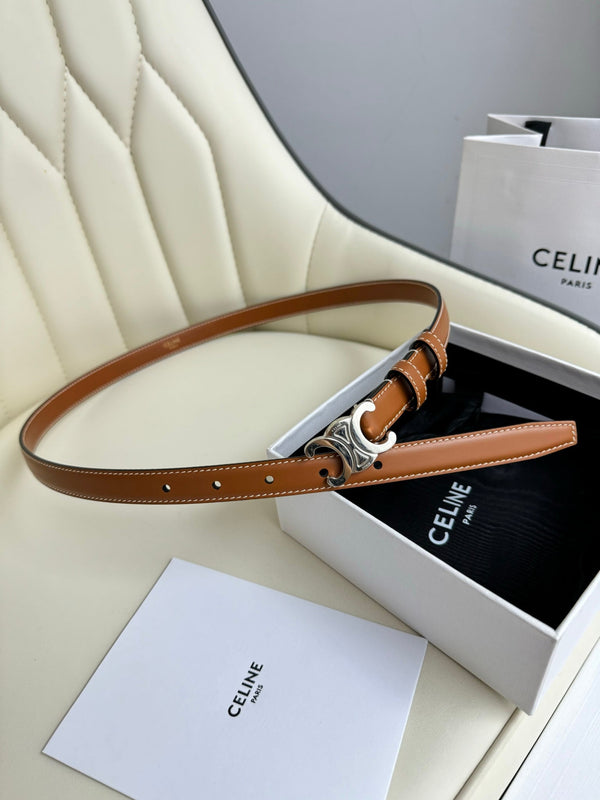 Cintura CEL con fibbia in argento da 18 mm, in pelle di vacchetta marrone 179729