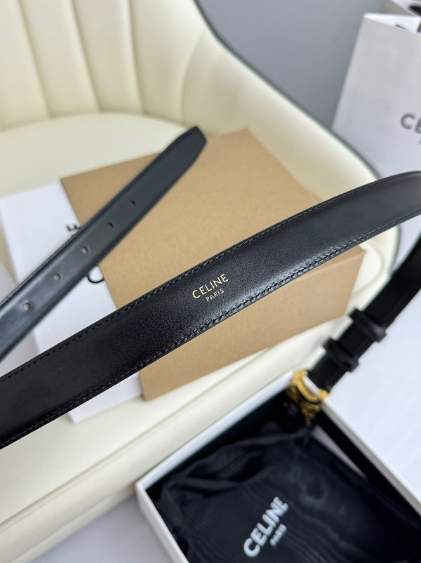 MEDIUM TRIOMPHE BELT 25MM BLACK LEATHER GOLD HARDWARE