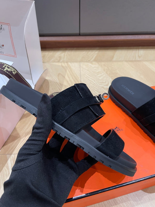 Sandalo HM 25 Jackson in pelle di vitello scamosciata nera