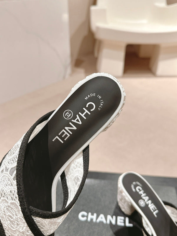 mule sandal 60 cross white lace fabric