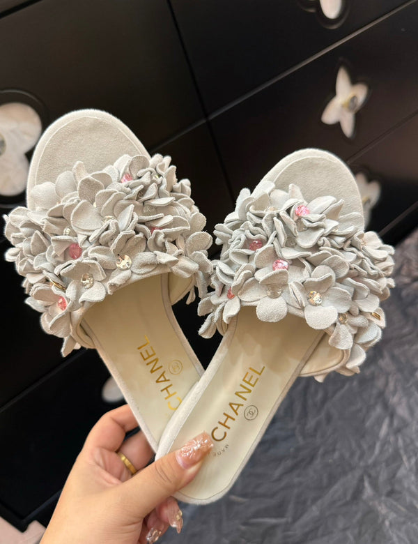 CC 25C Mules Grey Suede Strass