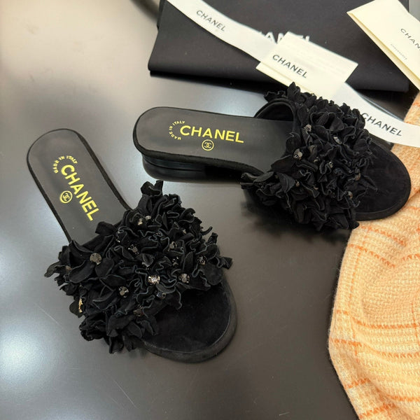 CC 25C Mules Black Suede Strass