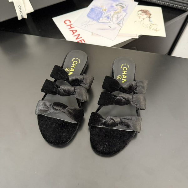 CC 25C Three Strap Mule Black Velvet fabric 233559