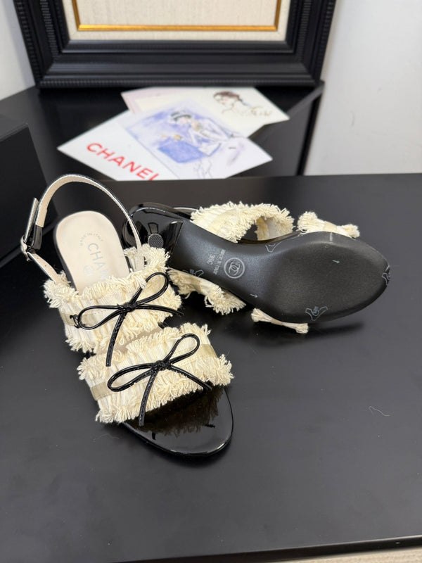 cc25 slingback sandal ̣65mm bow black grosgrain white canvas 233589