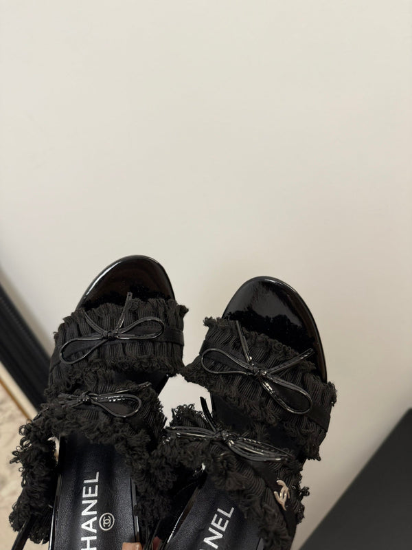 cc25 slingback sandal ̣90mm bow black grosgrain canvas 233596