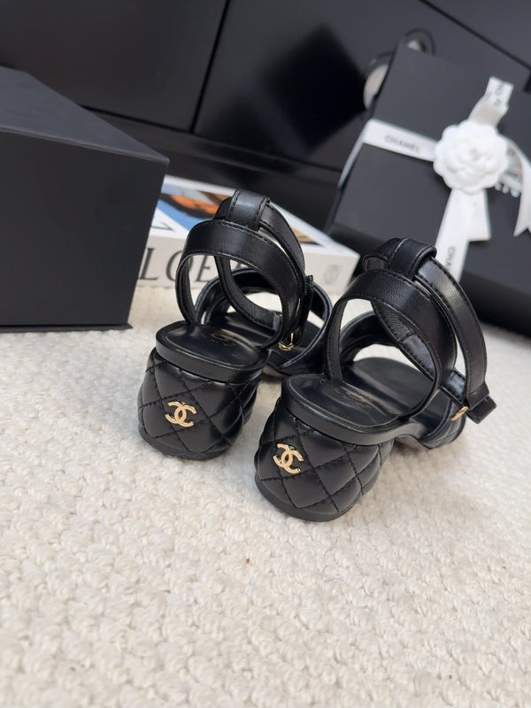 25C Sandal 45mm Open Heel Black Lambskin 233491