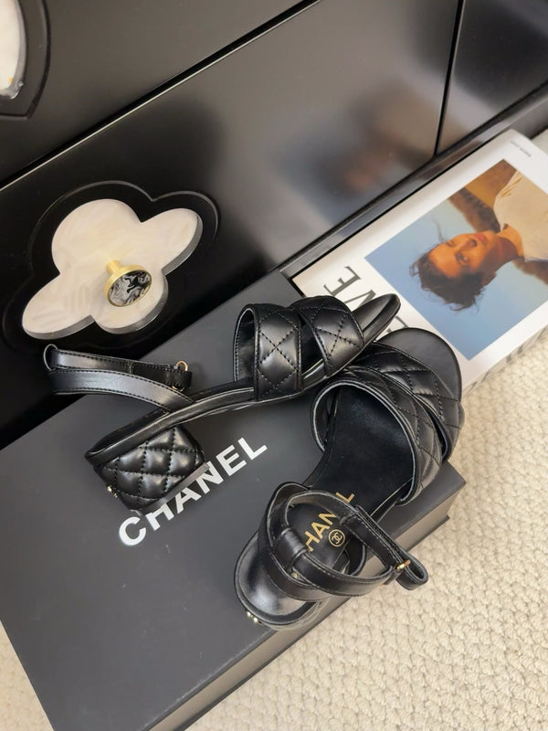 25C Sandal 45mm Open Heel Black Lambskin 233491