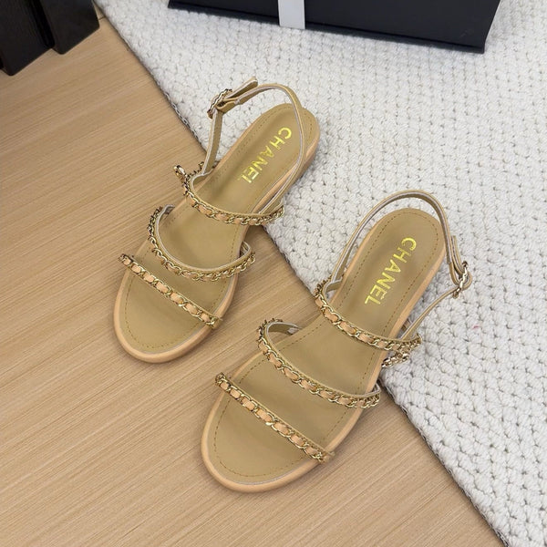 CC 25S Sandal Three Leather Strap Beige Calfskin