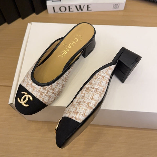 CC 25 Mule 40mm White Brown Fabric Black Grosgrain 277723