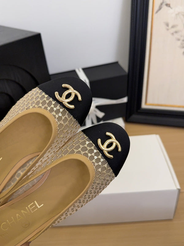 CC 25 Mule 40mm Beige Mesh Beige Sheepskin Black Grosgrain 277724