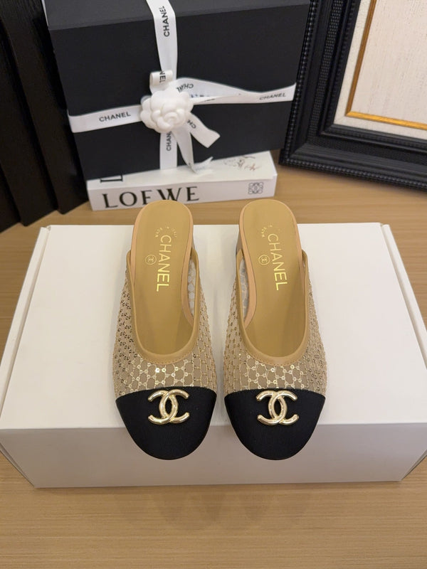 CC 25 Mule 40mm Beige Mesh Beige Sheepskin Black Grosgrain 277724