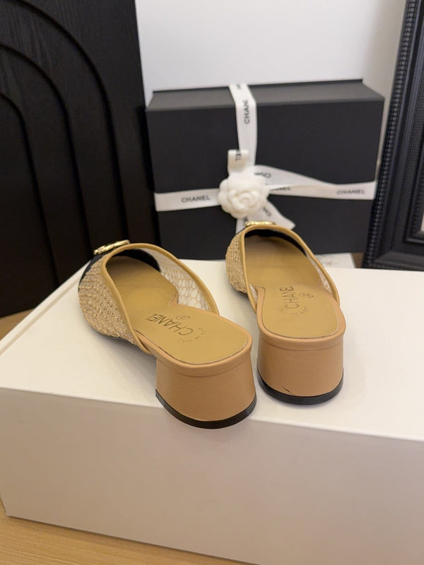 CC 25 Mule 40mm Beige Mesh Beige Sheepskin Black Grosgrain 277724