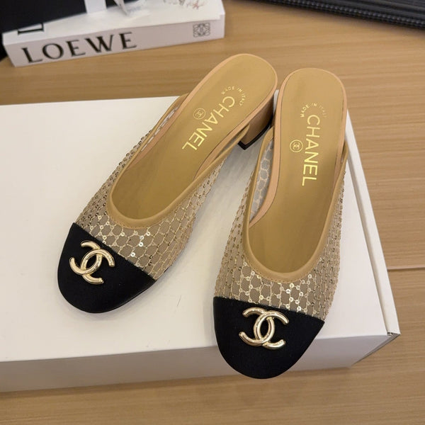 CC 25 Mule 40mm Beige Mesh Beige Sheepskin Black Grosgrain 277724