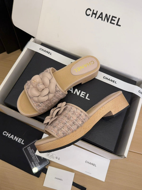 CC 25 Camellia Mule 40 Pink Tweed And Beige Leather 277717