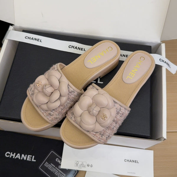 CC 25 Camellia Mule 40 Pink Tweed And Beige Leather 277717