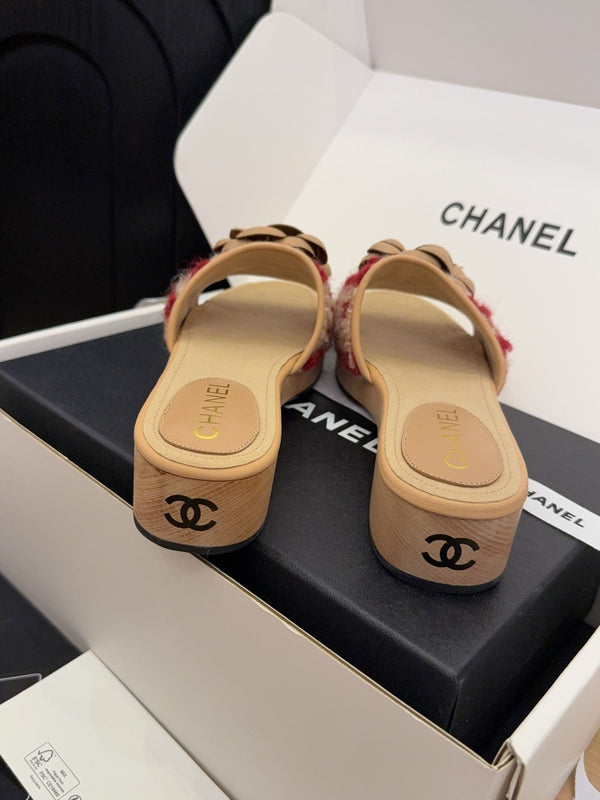 CC 25 Camellia Mule 40 Rosso Mix Beige Tweed e Pelle Beige 277719 