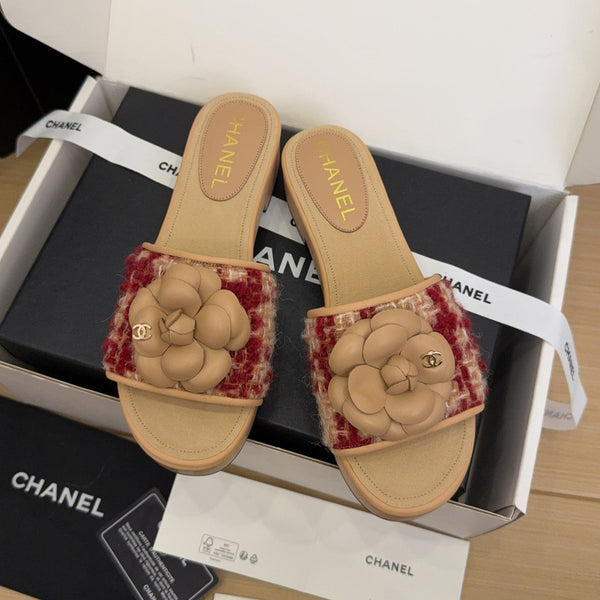 CC 25 Camellia Mule 40 Rosso Mix Beige Tweed e Pelle Beige 277719 