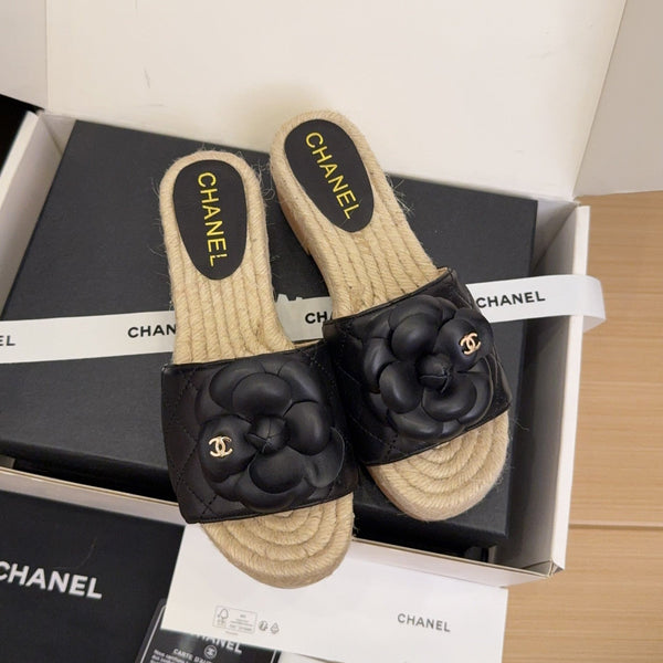 CC 25 Camellia 40 Mule Pelle Nera e Espadrillas Mix Suola in Legno 277720 