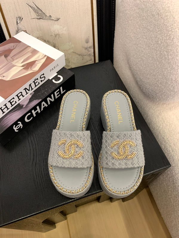 CC 25 Platform Slippers Blue Lambskin 310384