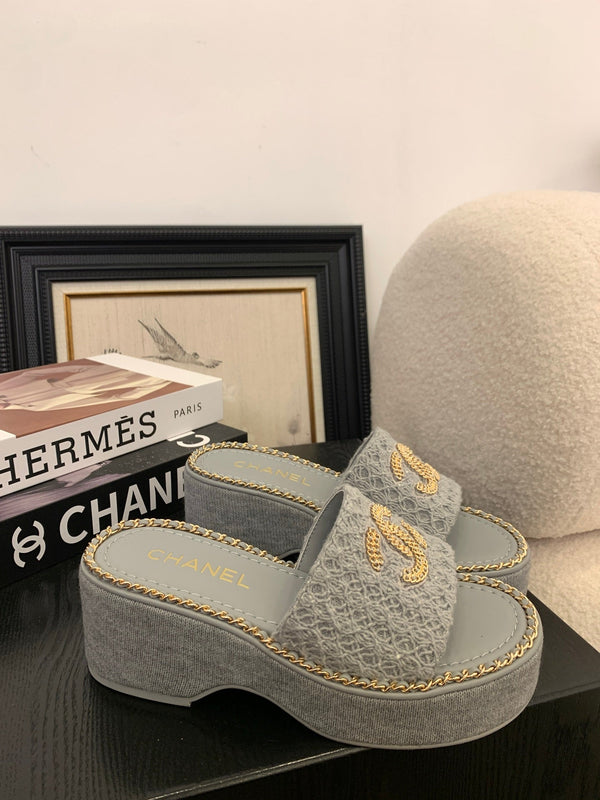 CC 25 Platform Slippers Blue Lambskin 310384