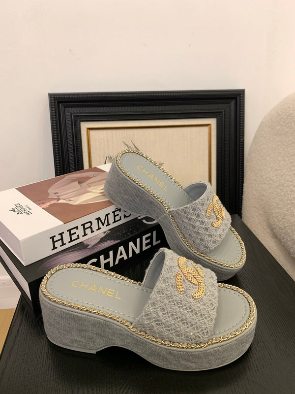 CC 25 Platform Slippers Blue Lambskin 310384