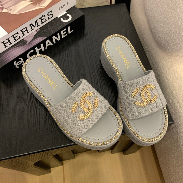 CC 25 Platform Slippers Blue Lambskin 310384