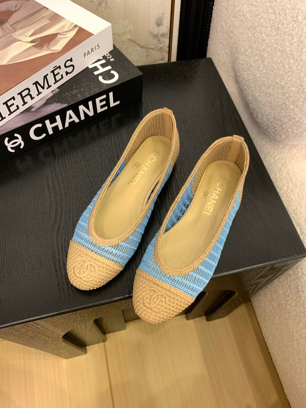 CC 25 Ballet Flat Beige Mix Sky Blue Raffia 277570