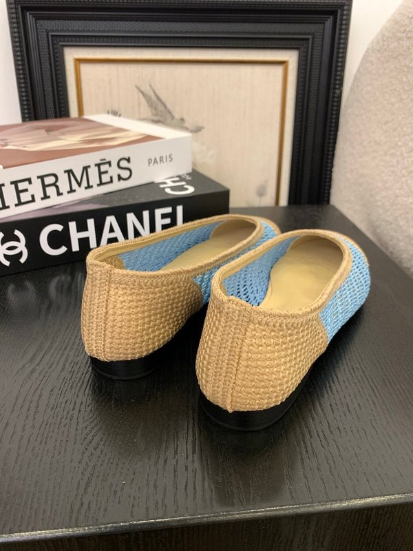 CC 25 Ballet Flat Beige Mix Sky Blue Raffia 277570