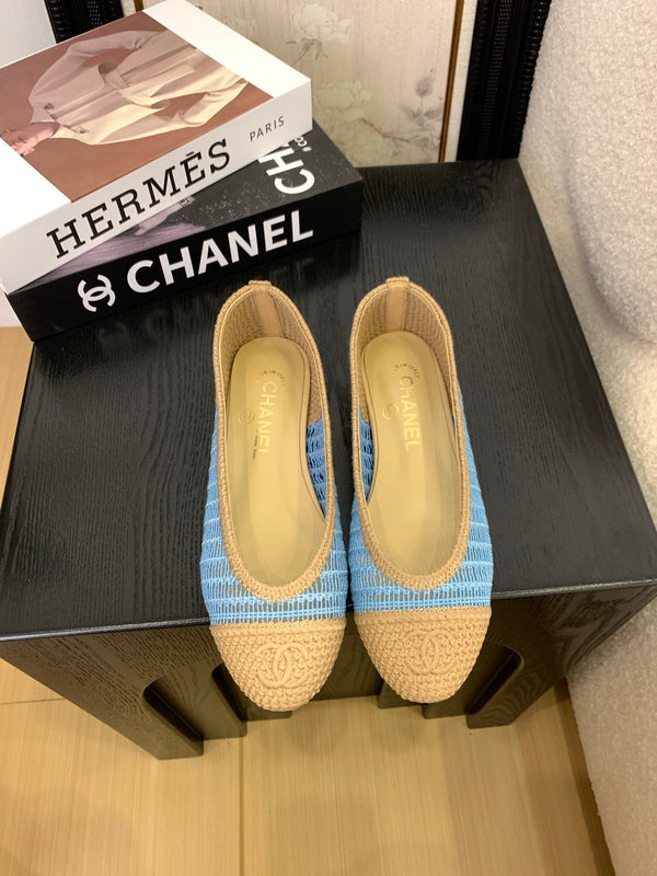 CC 25 Ballet Flat Beige Mix Sky Blue Raffia 277570