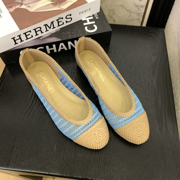 CC 25 Ballet Flat Beige Mix Sky Blue Raffia 277570