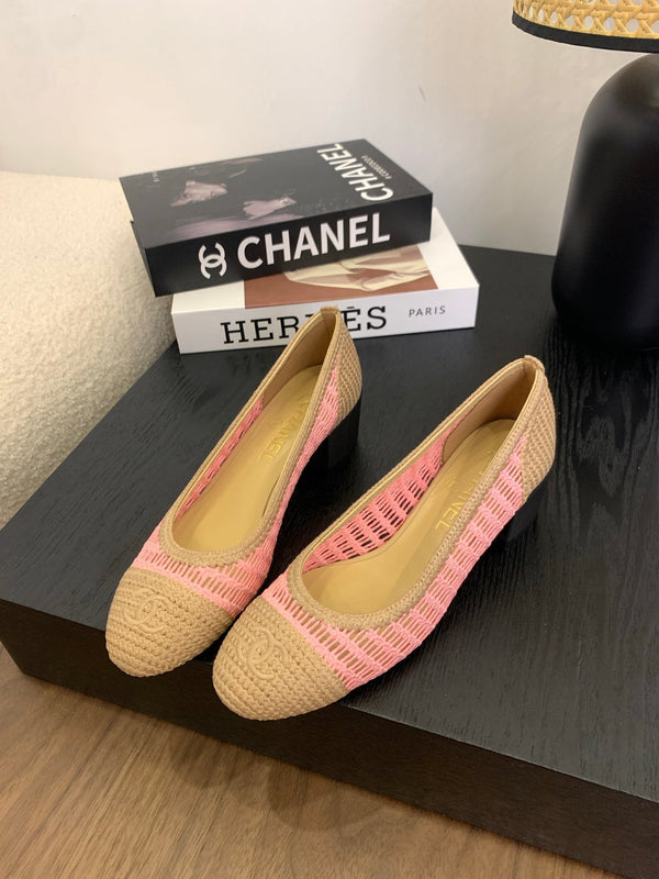 cc 25 ballet flat 50mm beige pink raffia 288820