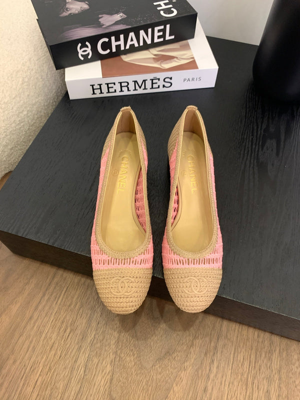 cc 25 ballet flat 50mm beige pink raffia 288820