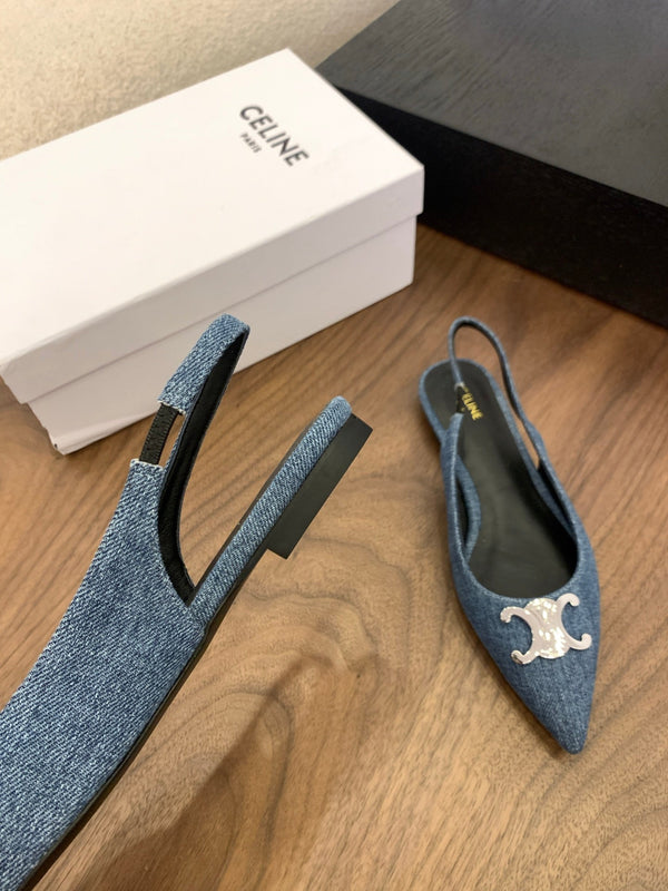 CL Alma Triomphe Slingback Flat In Blue Denim 318795