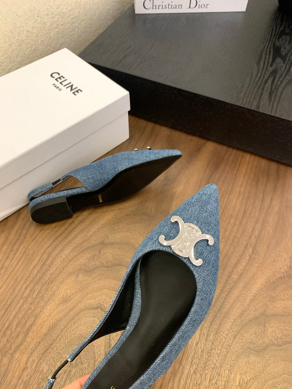 CL Alma Triomphe Slingback Flat In Blue Denim 318795