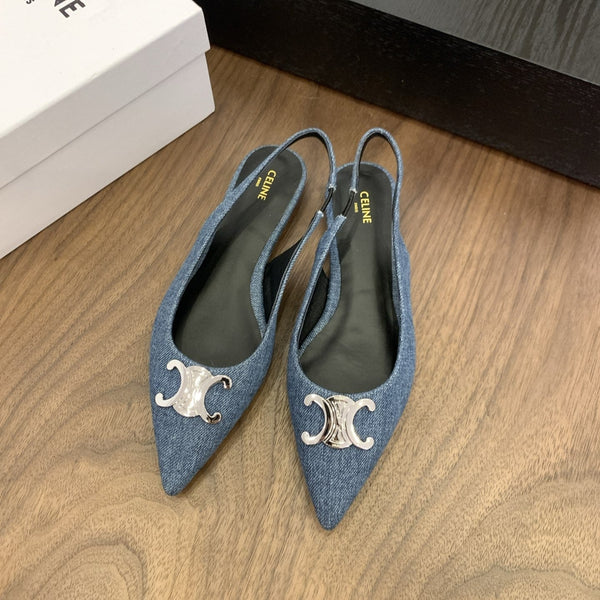 CL Alma Triomphe Slingback Flat In Blue Denim 318795