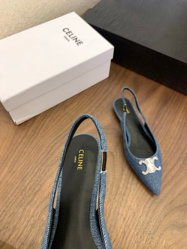 CL Alma Triomphe Slingback Flat In Blue Denim 318795