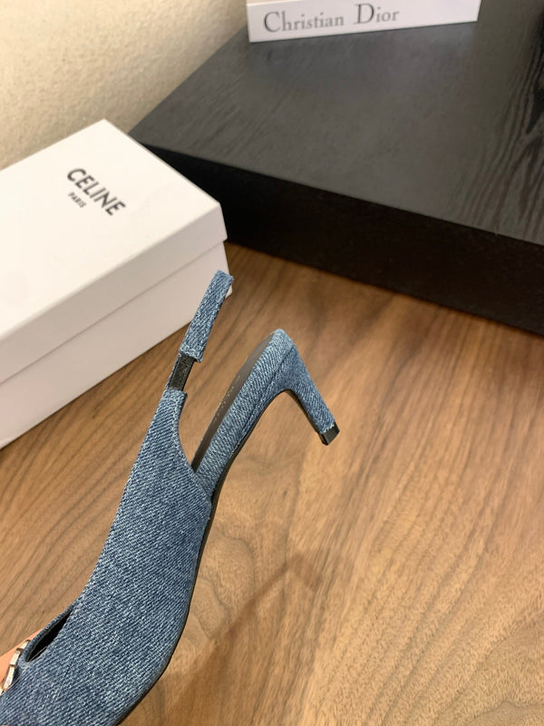 CL Alma Triomphe Slingback 50mm In Denim Blu 318794