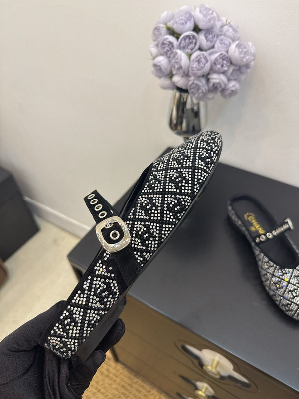 CC 25 Ballet Flats Mules Black Calfskin 331658