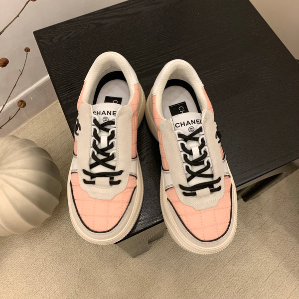 CC Alexander McQueen Sneakers Pink Gray Black Leather and Ceiling Fabric 537192