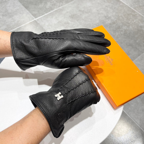 GUANTI IN PELLE DI CERVO NERA E FODERA IN PILE 228487