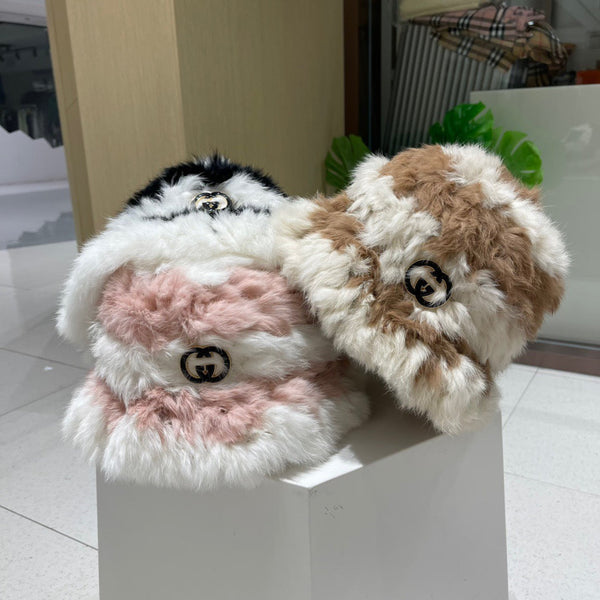 BUCKET HAT IN LIGHT PINK MIX WHITE RABBIT FUR 404639